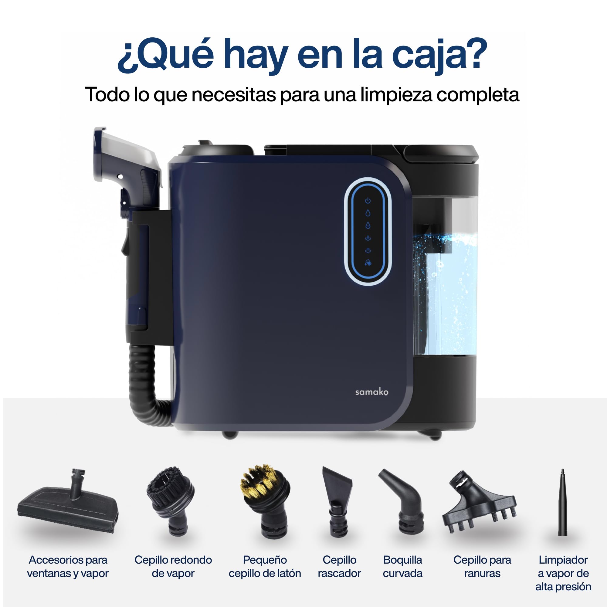 Samako PowerClean Pro 2000W, Limpiador de Alfombras y Tapicerías con Vapor, 8 Accesorios, Grandes Depósitos de Agua, Limpia Sofás, Colchones y Asientos