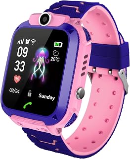 Relógio inteligente infantil à prova d'água com rastreador AGPS LBS SmartWatch com tela sensível ao toque Smartwatch esportivo com chat de voz SOS ajuda anti-perda de chamadas para telefone relógios para meninas, meninos, crianças, adolescentes e estudantes (rosa)
