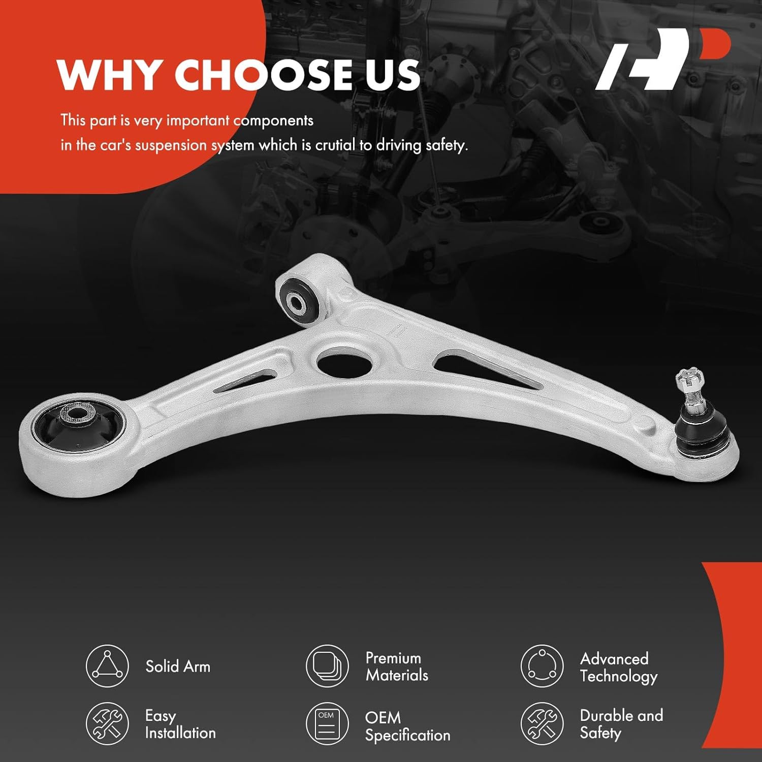 A-Premium Front Right Lower Control Arm, with Ball Joint and Bushing, Compatible with Kia Niro 2017-2022, Niro EV 2019-2022 & Hyundai Ioniq 2017-2022, Kona Electric 2019-2022