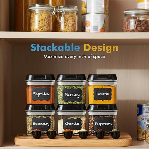 Miniatura 7 de Shazo 6 recipientes herméticos de almacenamiento de alimentos, recipientes de plástico transparente sin BPA para aperitivos y especias con tapas de