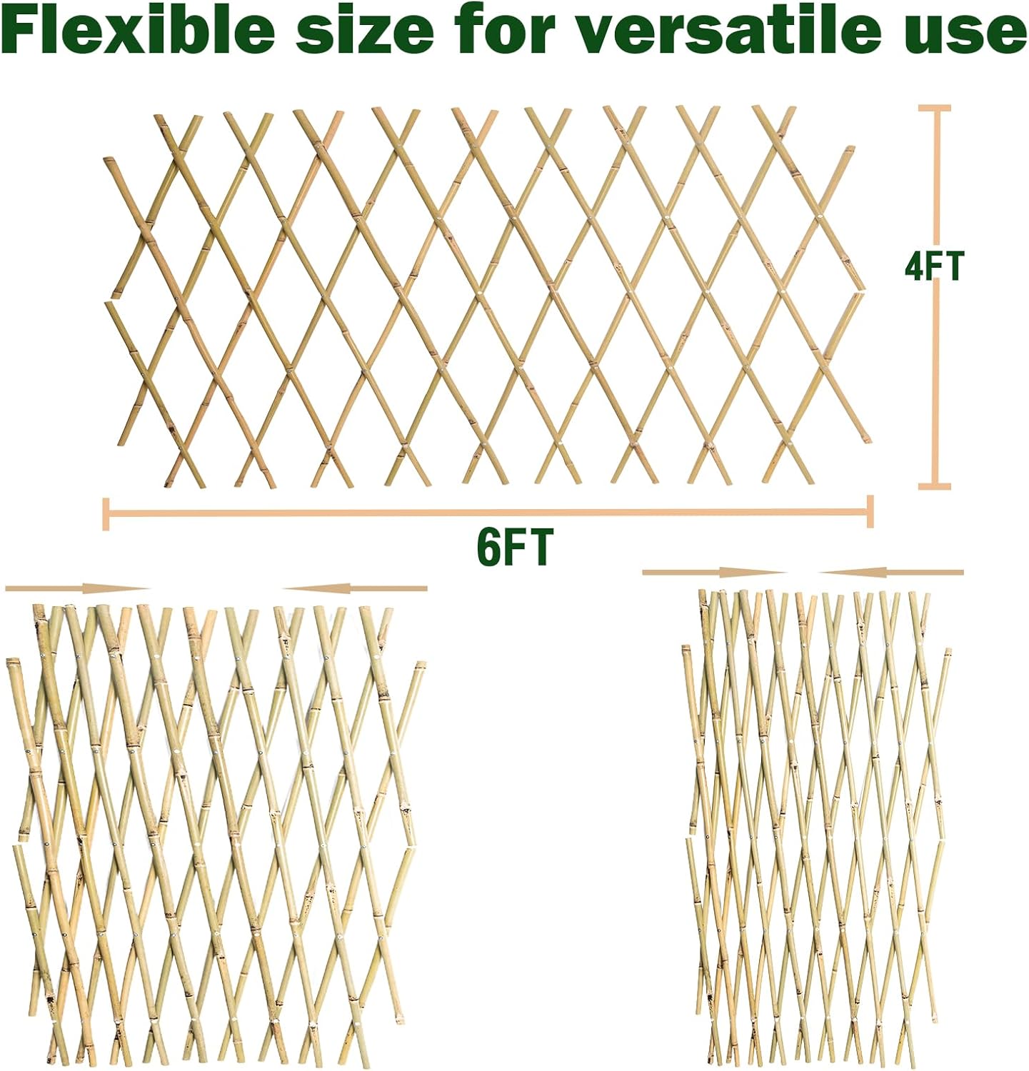 Jollybower 2 Pcs 48x72 Inch Expandable Bamboo Trellis, Garden Lattice Fence, Expandable Fence for Climbing Plants, Vines & Ivy,Pet & Dog Barrier