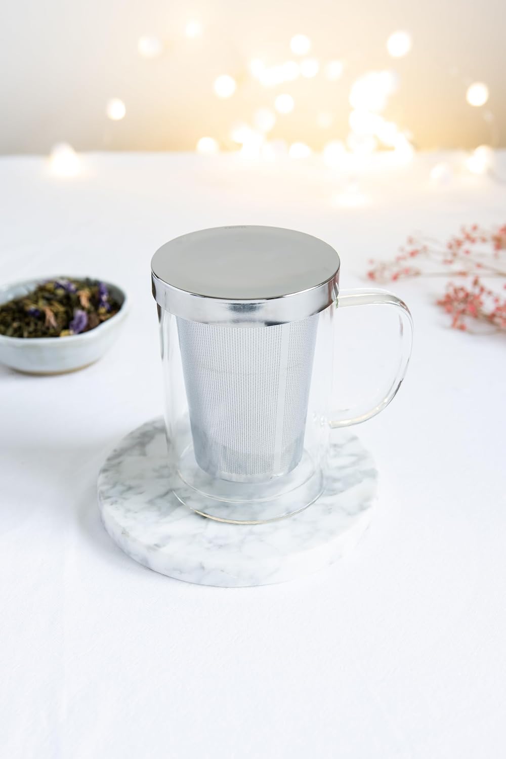 Cristel Verbana Collection Glass Mug, 13.5 Ounces, with Stainless Steel Lid and Infuser