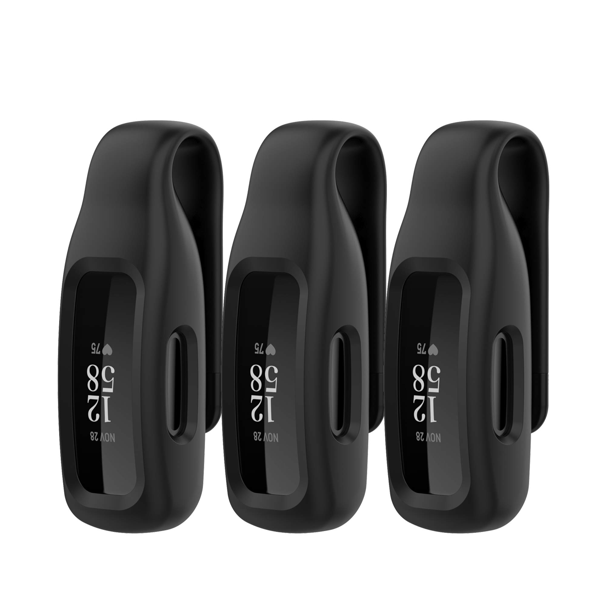 FitTurn 3-Pack Clips with Steel Sheet Compatible with Fitbit Inspire 3/Inspire 2/ACE 3 Fitness Tracker, Replacement Soft Color Silicone Clip 360° Protection Holder Accessory (Black*3)-image-37