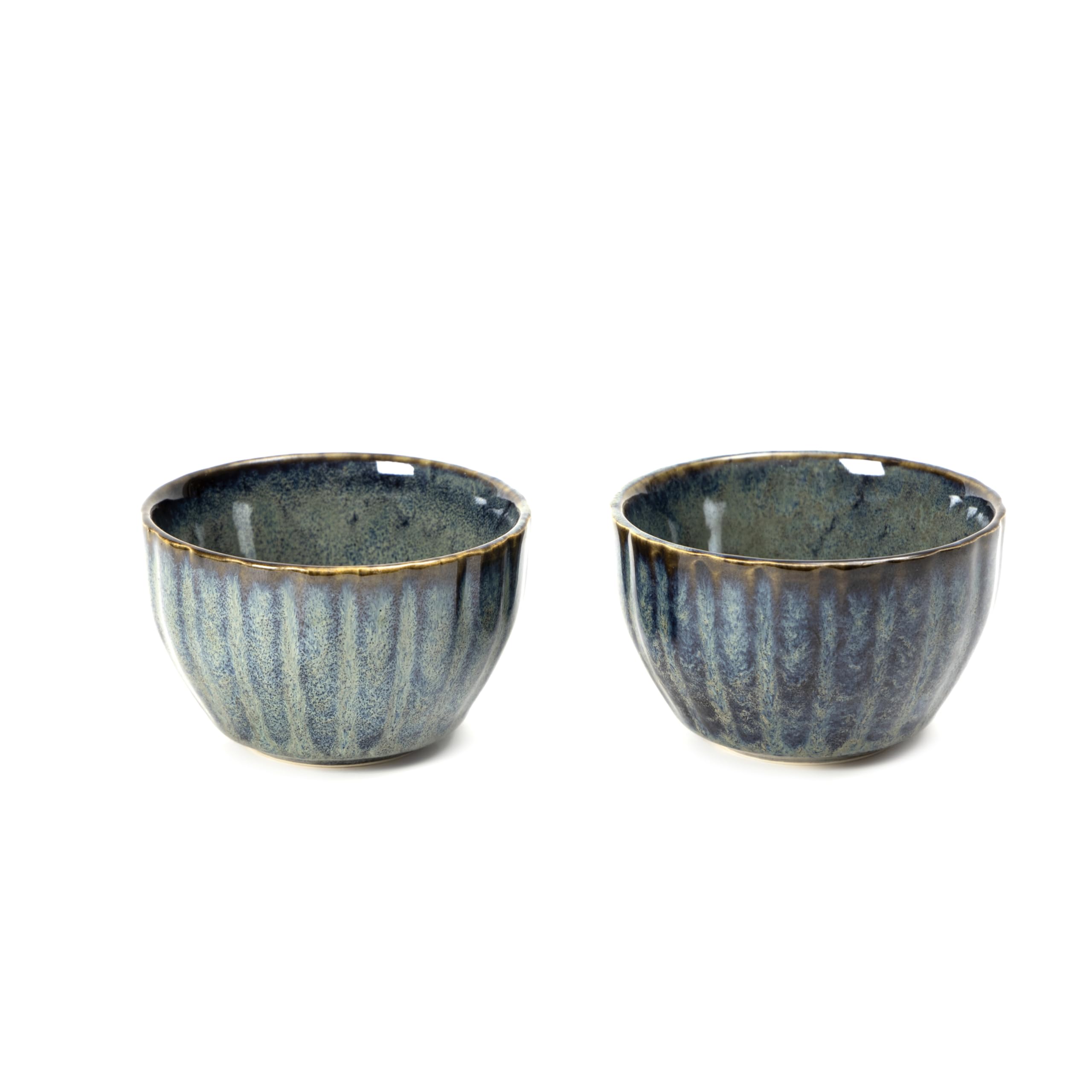 Ceramic Serving Bowl Set of 2, 200 ml | Glossy Finish Microwave Safe Kharbuja, Melon Bowls for Kitchen, Ceramic Dinnerware Katori for Dal, Desserts & Snacks | Set of 2, Blue Brown