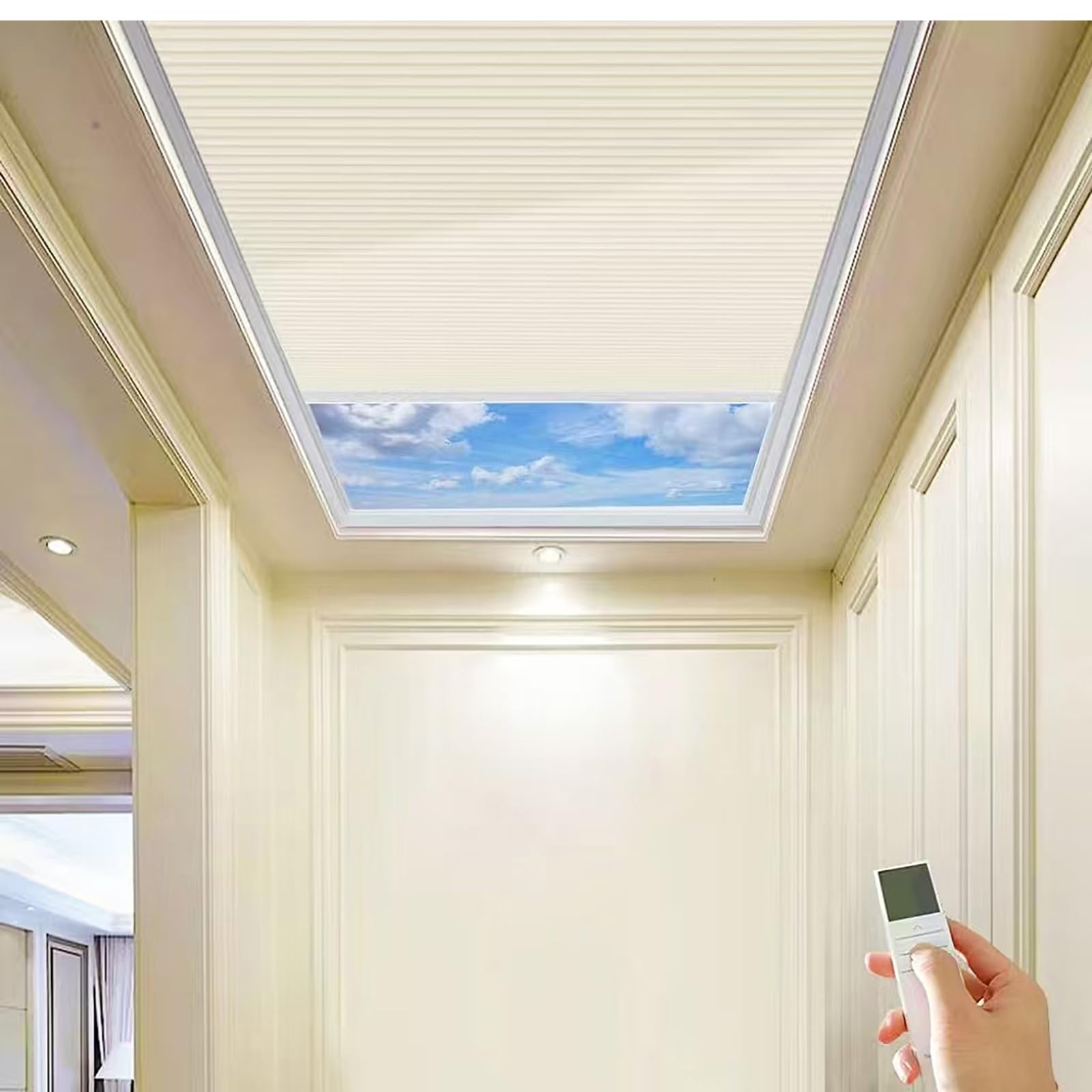 TIPIACE New Upgrade Rechargeable Motorized Skylight Blinds Half Blackout Fabric Cellular Honeycomb Shades Suitable for Roof Inclined Plane Room Windows (Khaki 93020C)