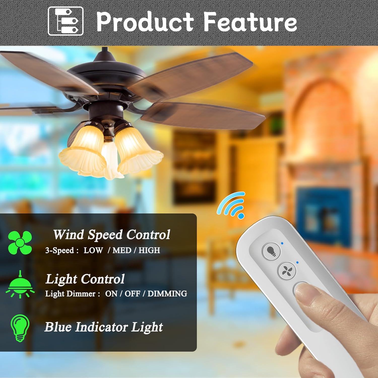 Ceiling Fan Remote Replacement Hunter 99770, Universal Ceiling Fan Remote Control Kit Replacement for 99770 99392 99813 99815 99384 99772 99122 99123 99600