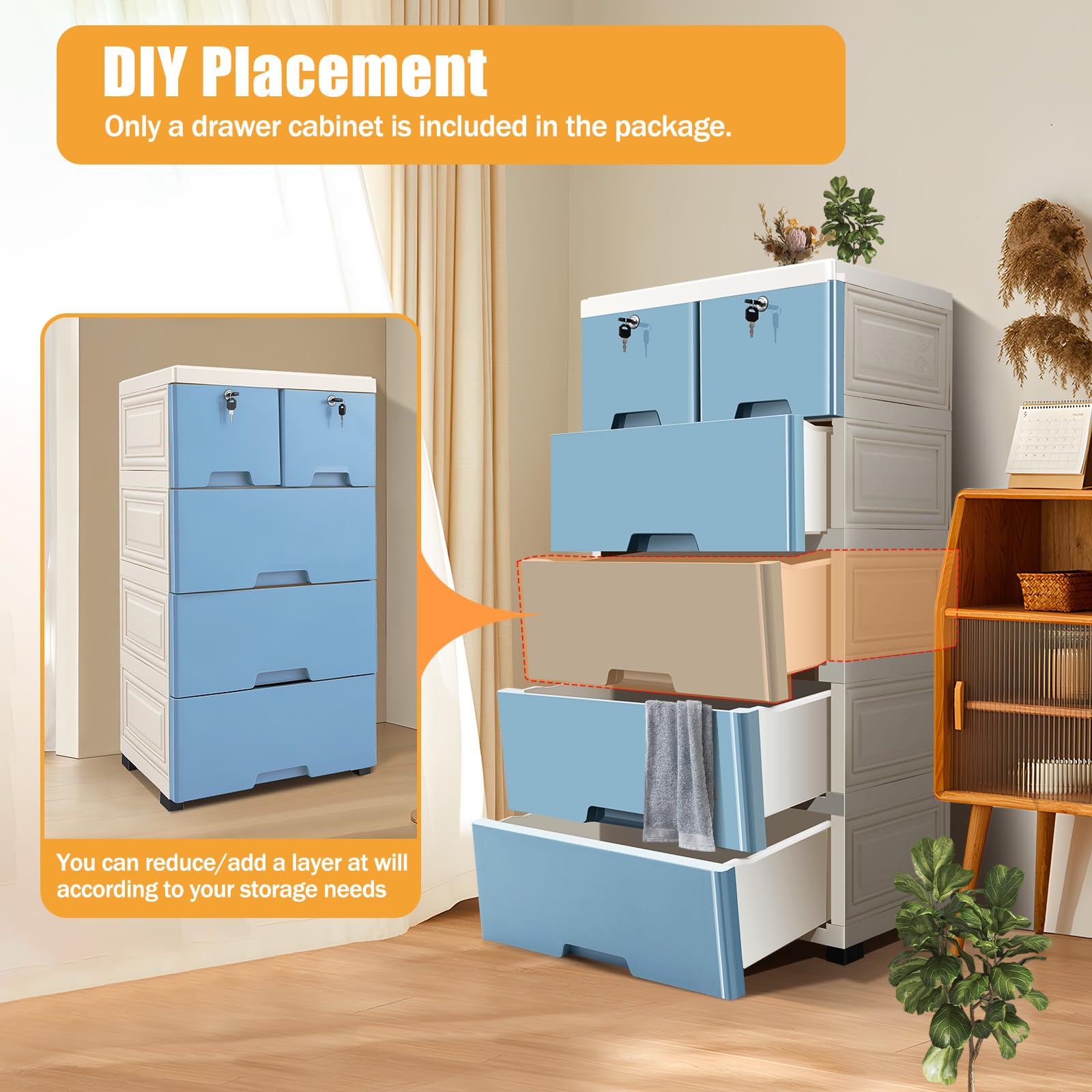 Armoire à tiroirs en plastique à 6 tiroirs avec roulettes