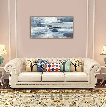 絵画 flk041190 Amazon.com: Indigo Framed Wall Art Abstract Ocean Canvas