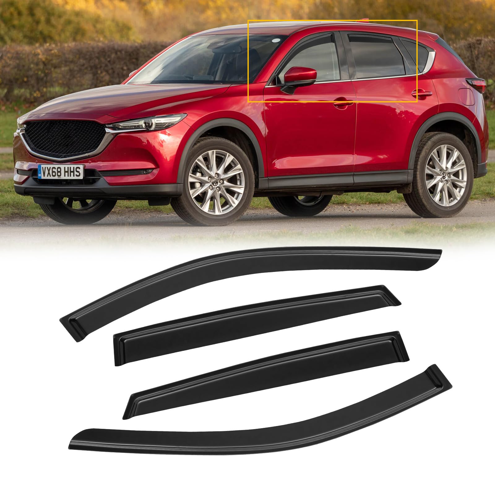 Photo 1 of Window Visors for 2017-2023 Mazda CX-5 CX5, Rain Guards Shields Vent Shade Deflector Dark Smoke 2018 2019 2020 2021 2022, Tape-On, 4PCS For 17-23 Mazda CX-5
