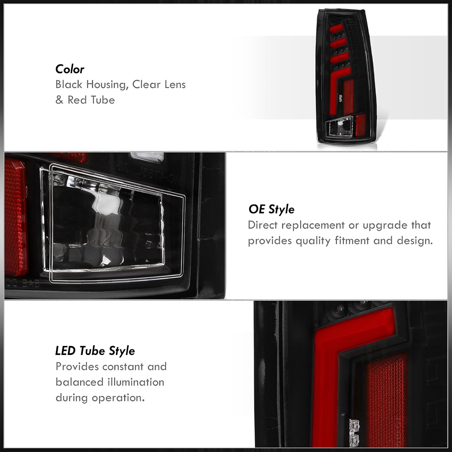 AJP Distributors LED DRL Tube Tail Lights Brake Lamps Compatible/Replacement For C/K C10 C1500 C2500 C3500 K1500 K2500 K3500 Blazer Escalade Suburban Tahoe Yukon 88 89 90 91 92 93 94 95 96 97 98 99 00