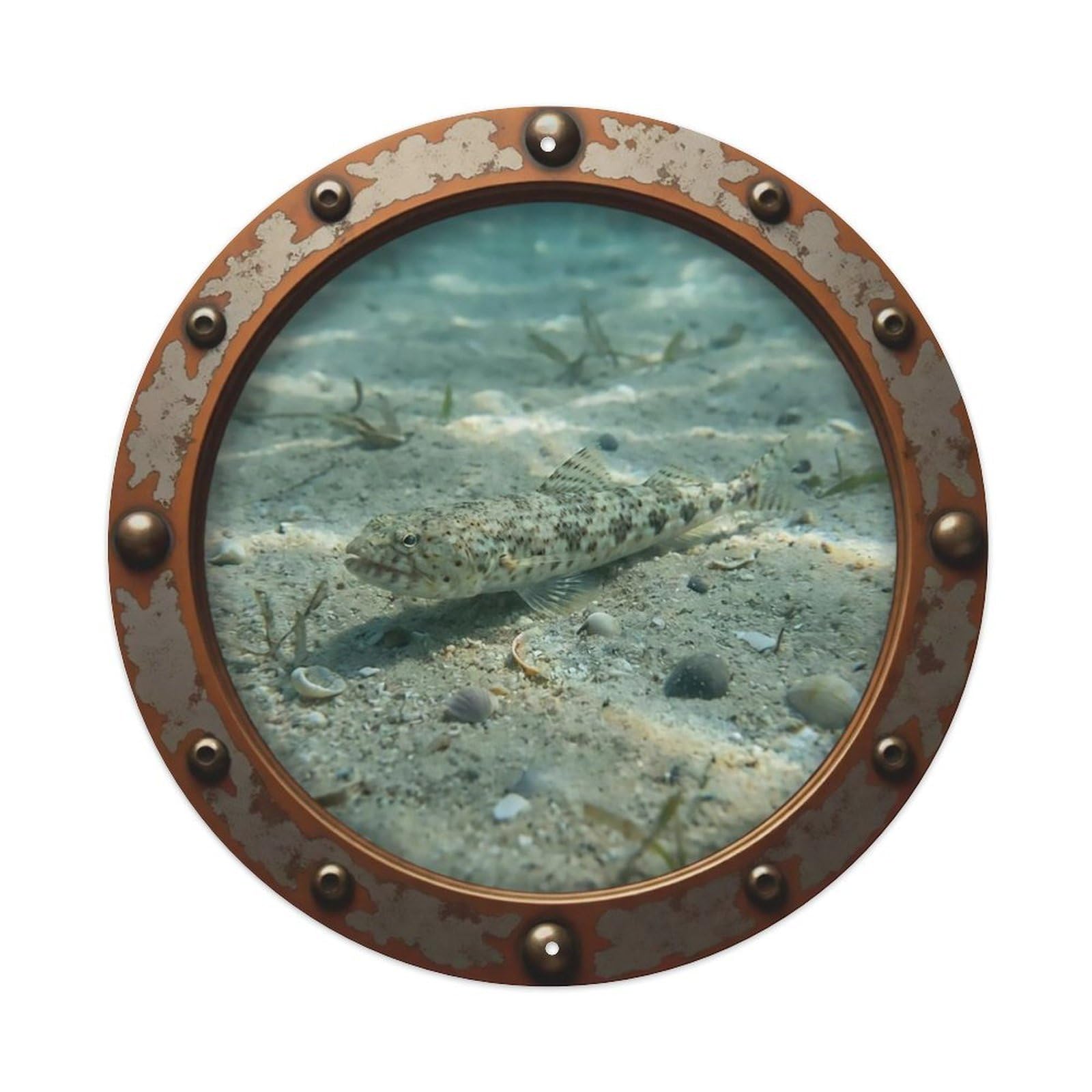 Odgynaw 8X8inch(20X20cm) Vintage Porthole Lizardfish Nautical Window View Metal Tin Sign