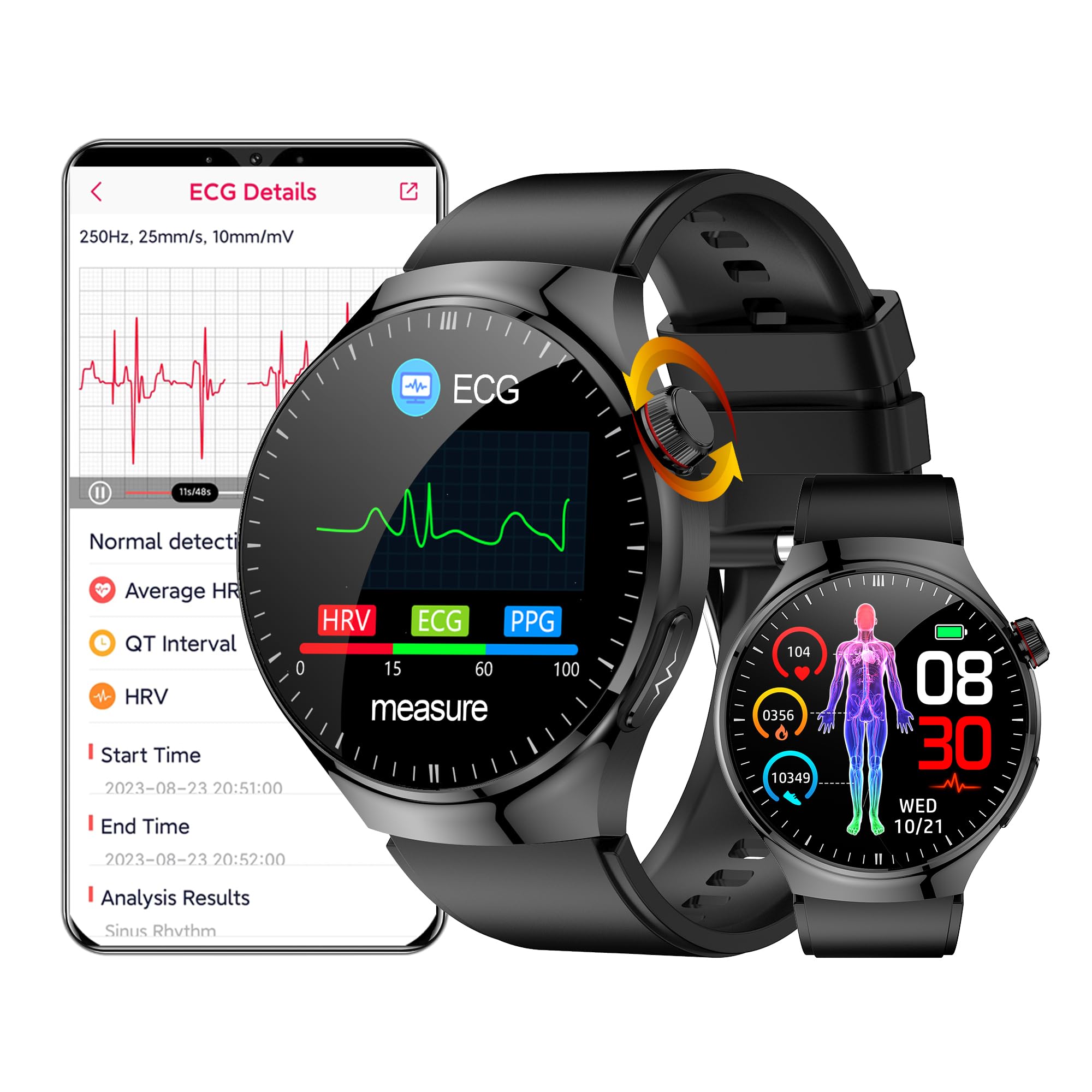 Smartwatch ECG Uomo, 1,43 pollici AMOLED Orologio Intelligente Dial Risposta Chiamata, Impermeabile Smart Watch con PPG SpO2 Sonno Monitor Promemoria Messaggio per Android iOS (Nero, TPU)