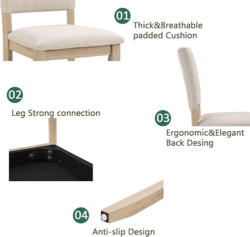 Miniatura 5 de LUMISOL Juego de mesa de comedor de 6 piezas con banco y sillas, juego de mesa de cocina de granja para 6 personas, juego de mesa y sillas de madera