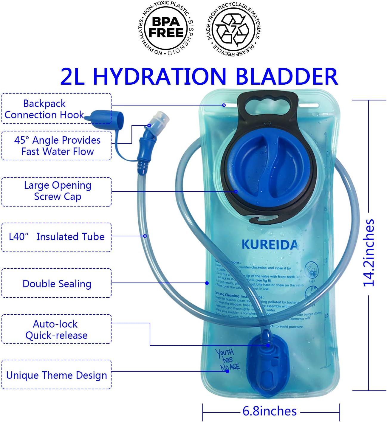 Hydration Bladder 2L-3L,Leak Proof Water Reservoir,BPA Free,Wide Opening, Military Water Bladder Combined with Hydration Backpacks for Biking Hiking Running Camping Climbing. - Image 2