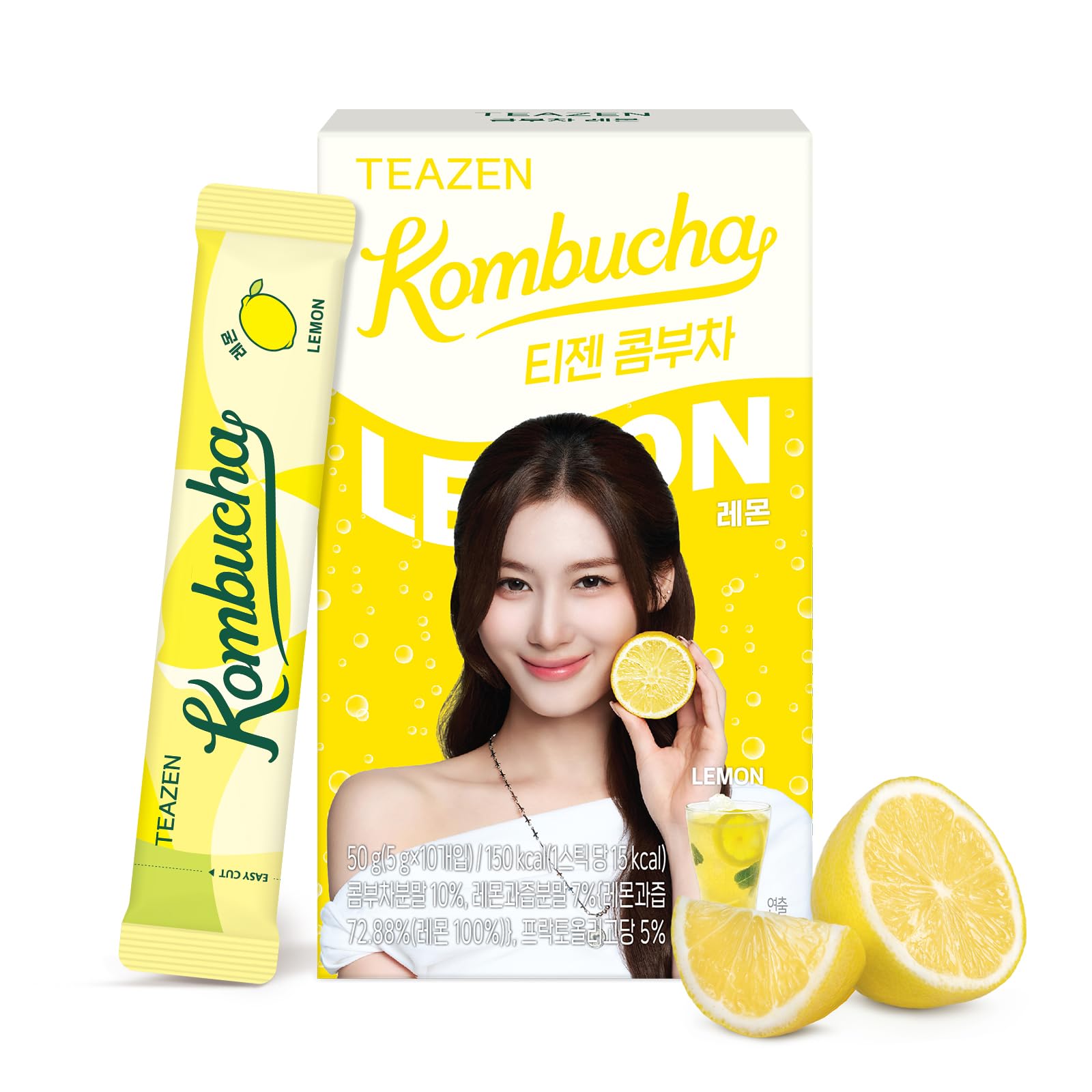 TEAZEN - Kombucha Citron – Boisson instantanée probiotique au thé – 10 sachets – Sans sucre, végétalien, faible en calories – Préparation pour boisson Coréenne tropicale avec prébiotiques