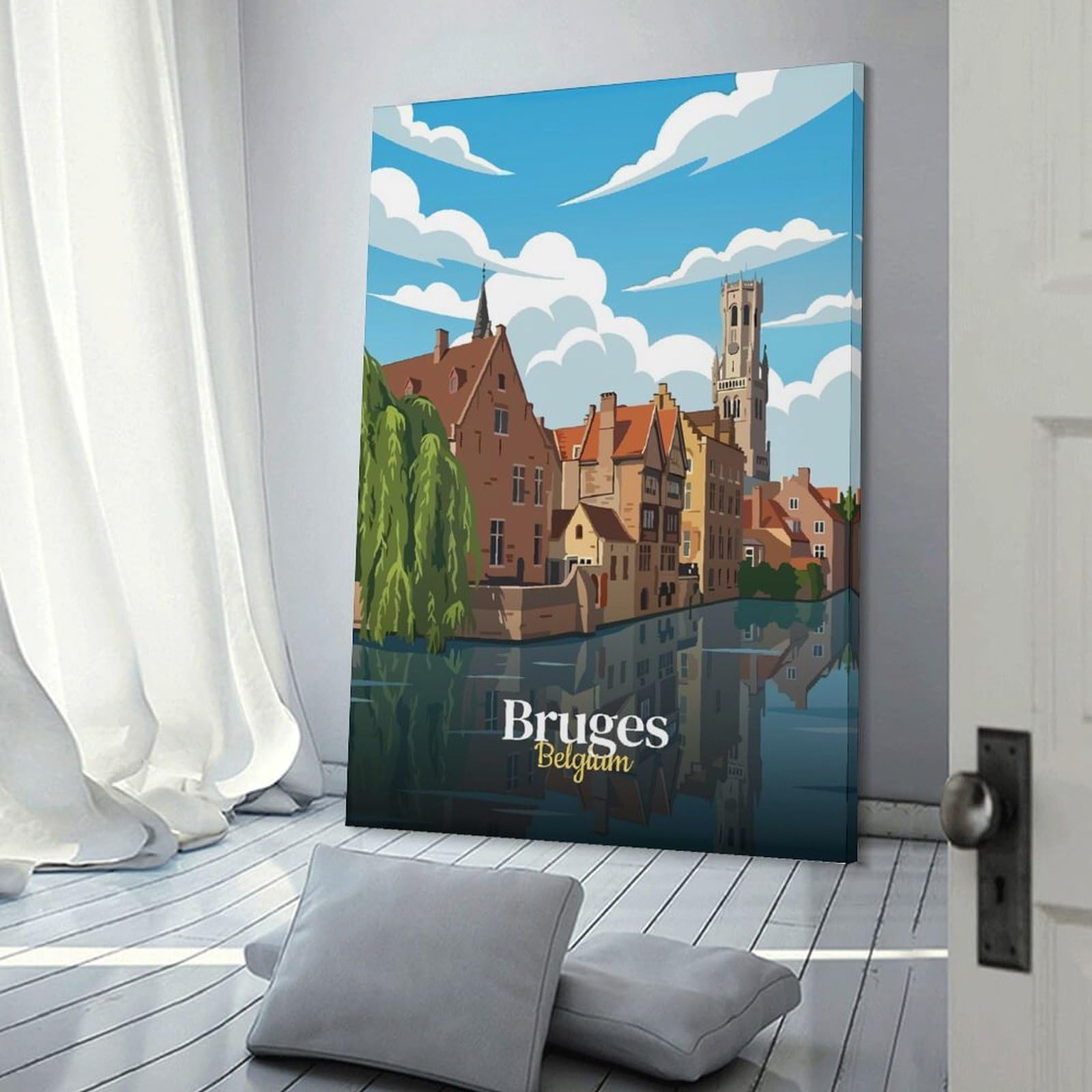 Junmoney Bruges, Belgium Travel Decorative Canvas Print, 24x36inch(60x90cm), for Hallway, Entryway Or Landing, Home Artwork for First Impressions