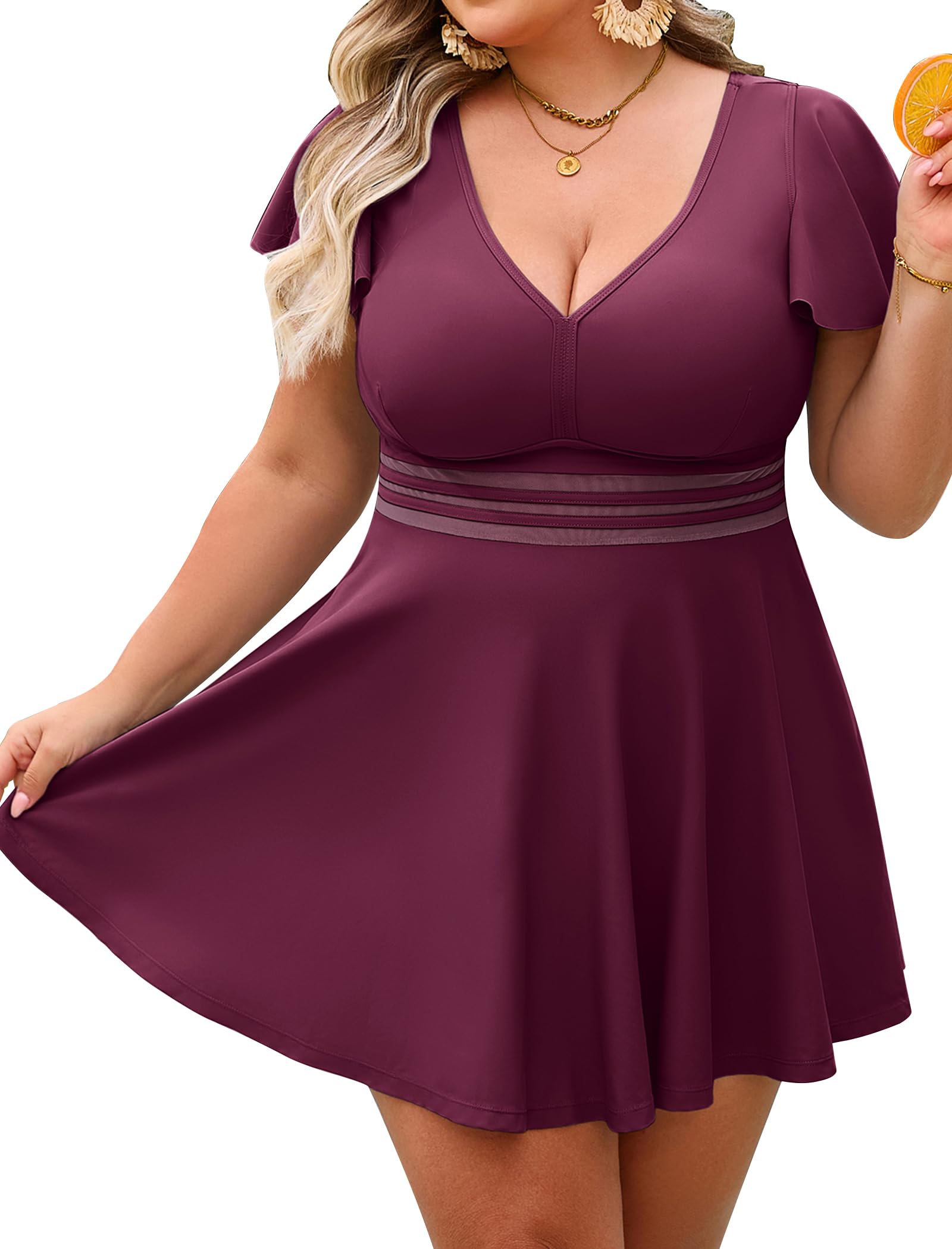 Arolina Plus Size Swimsuit for Women Two Piece Swim Dress Tankini Full Coverage Tummy Control Bathing Suits with Shorts