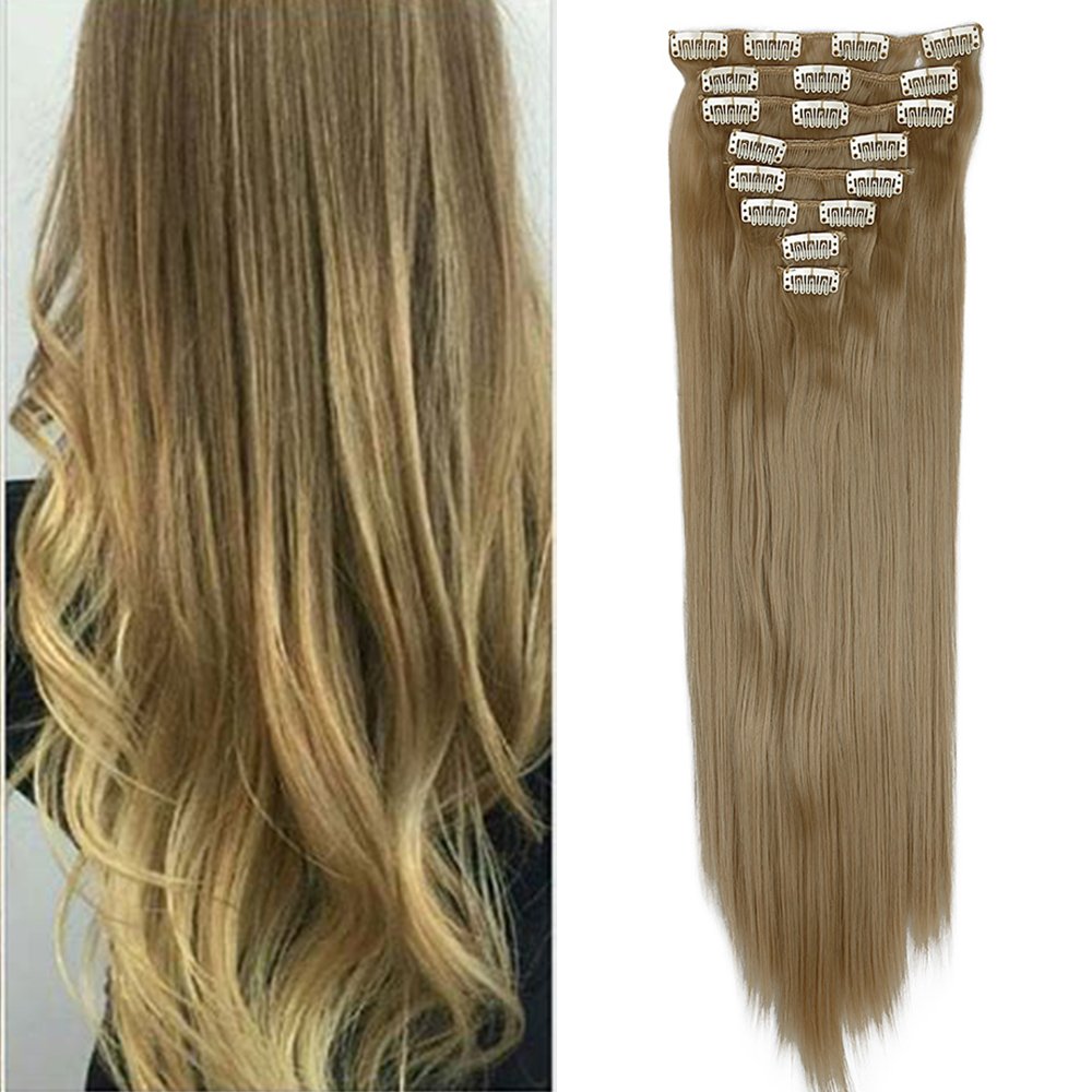 24"(60cm) SEGO Extensiones de Cabello Clip de Pelo Sintético Se Ve Natural 8 PCS [Sandy Rubio mezcla Blanqueador Rubio] Rizado Ondulado Largo Postizos Pelucas (140g) — view 10