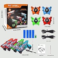 Vista 8 de VATOS Juego de etiquetas láser recargables, pistola y chaleco infrarrojos SYNC de datos en tiempo real para 4 jugadores, juego para adultos, niños