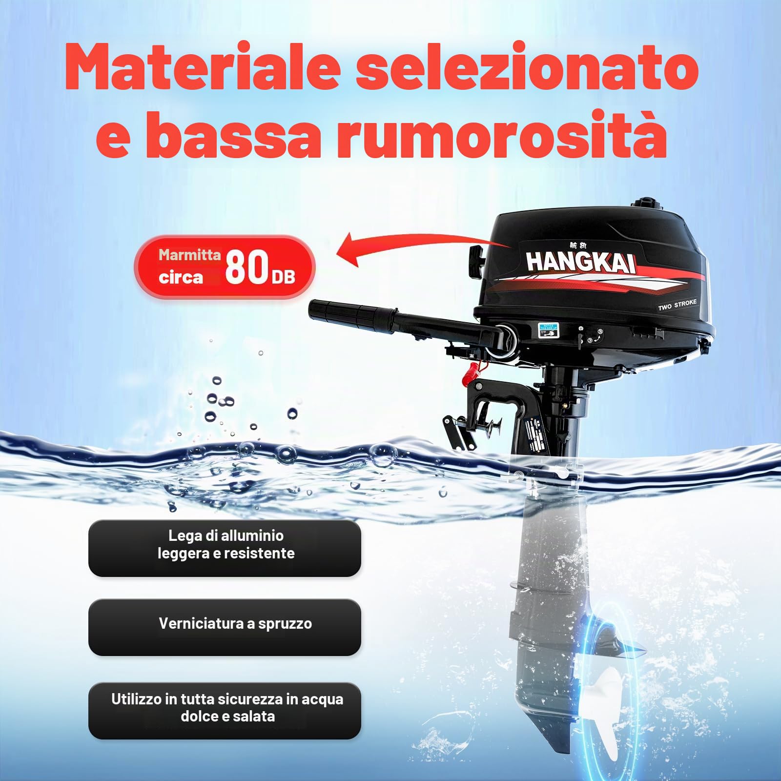 Difu Motore a benzina fuoribordo 6 CV 2 tempi 102 cc 4,4 kW asta corta CDI manuale