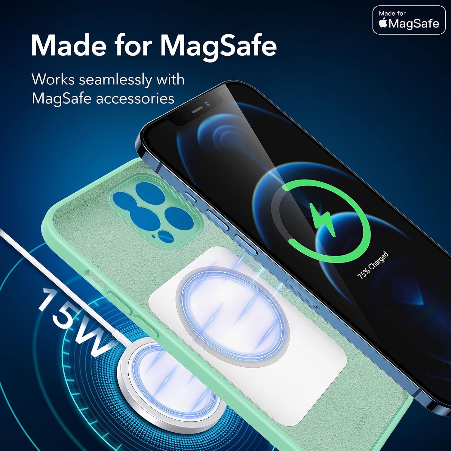 ESR Cloud Soft Case with MagSafe Compatible with iPhone 12 Pro Max Case (2020) (6.7-Inch), Made for MagSafe Certified Liquid Silicone Hybrid Case with Camera Guard Pro, Fresh Mint