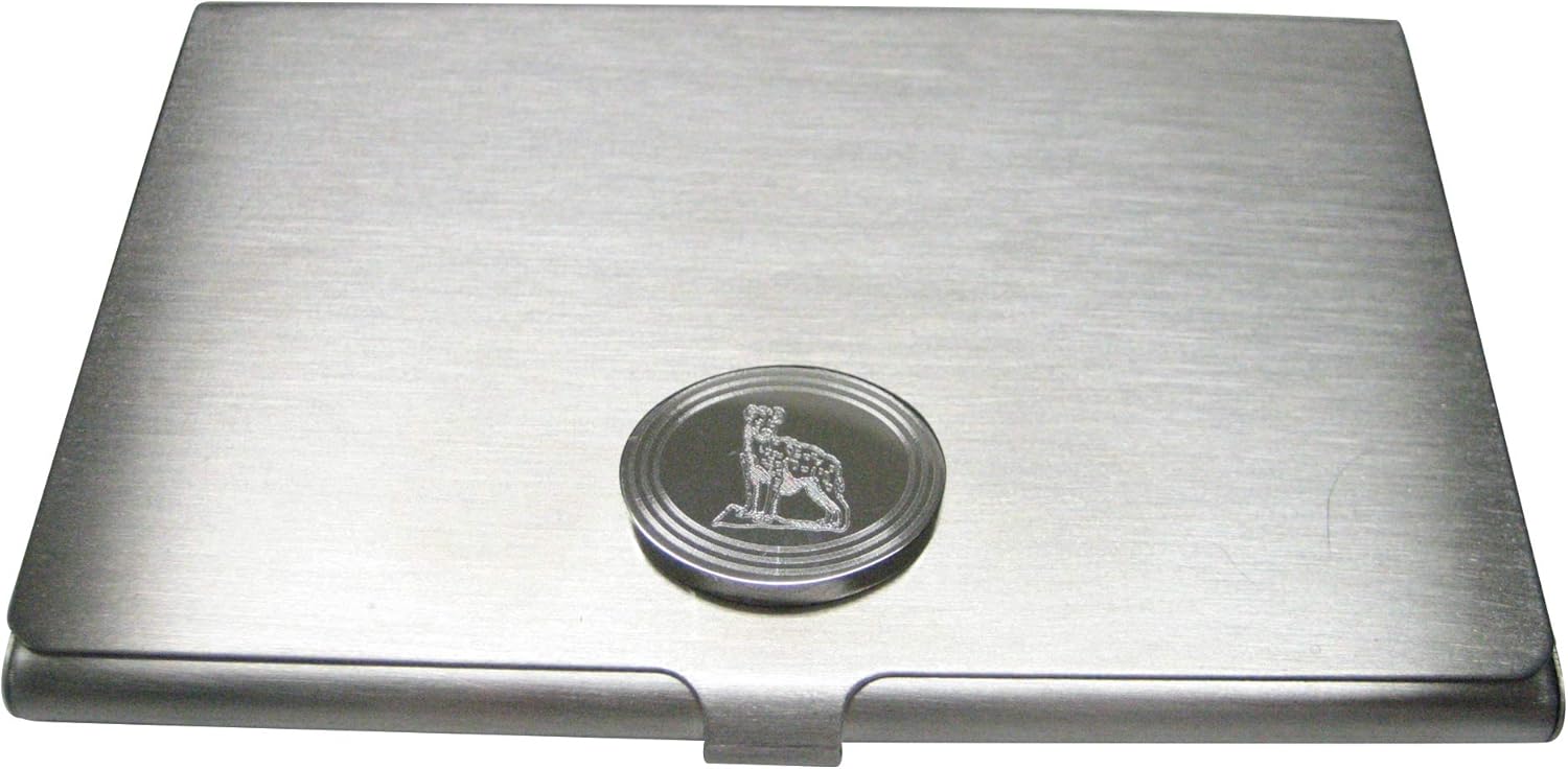 Kiola Designs Silver Toned Etched Oval Hyena Business Card Holder