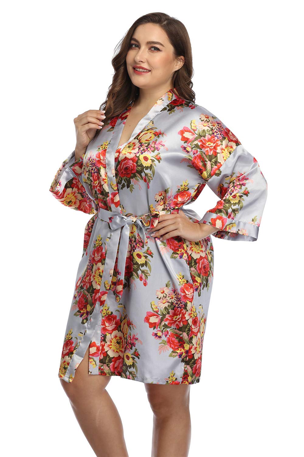 Womens Plus Size Satin Robes Short Silky Bathrobes Bridesmaid Party Dressing Gown
