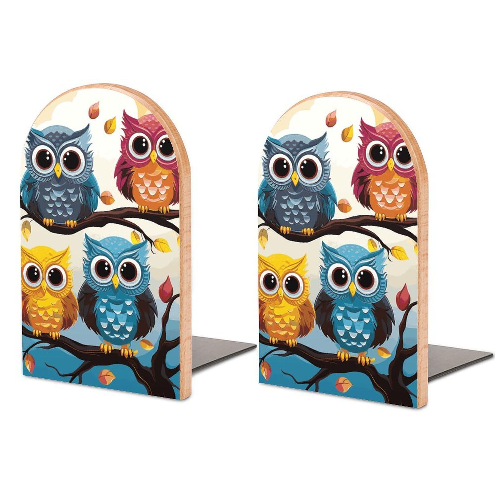 Owls on Tree Branches Bookend Modern Bookends for Shelves Non-Skid Book Holder Heavy Duty Metal Book Storage for Books CDs Decorative Book Stopper for Home