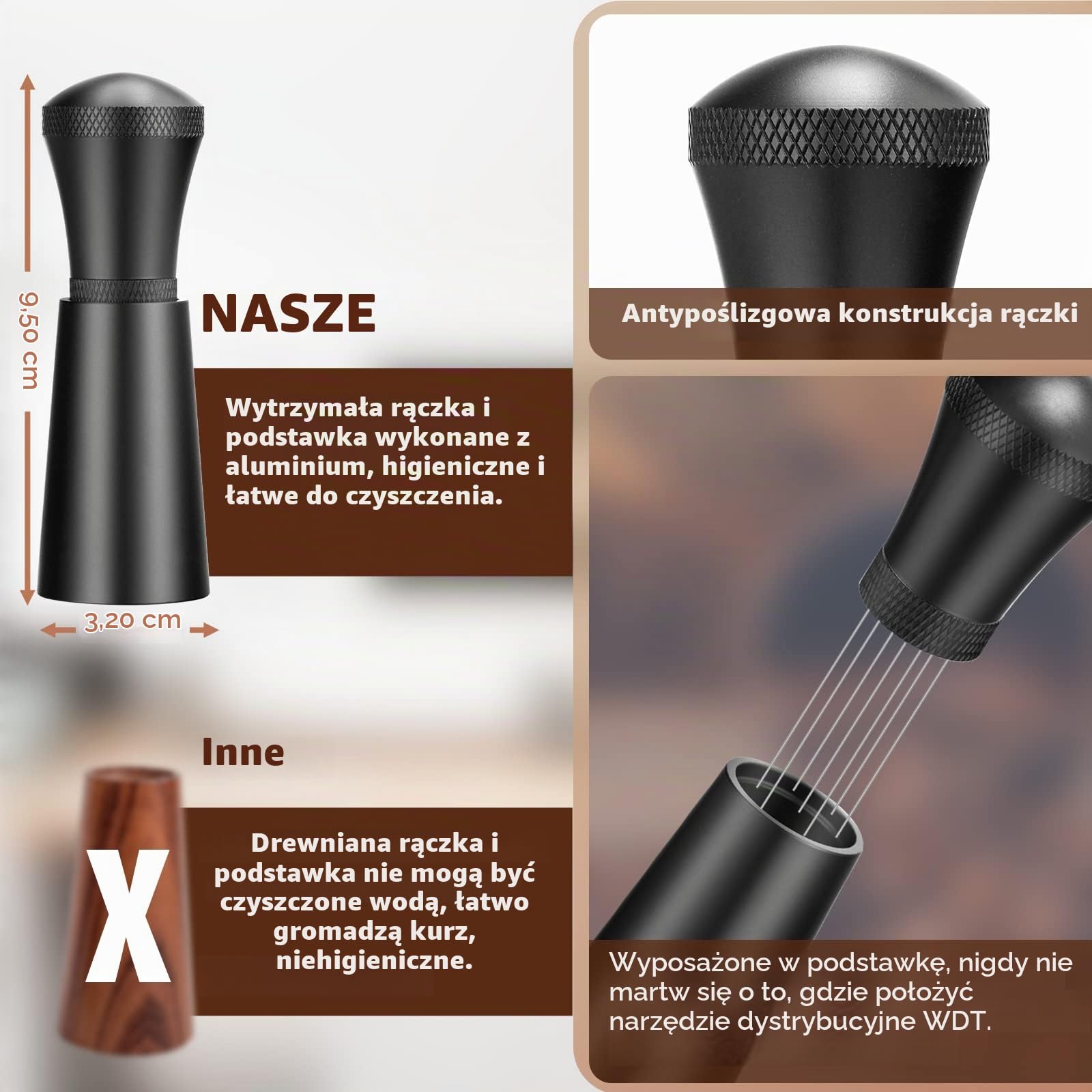 WDT Narzędzie do Dystrybucji Espresso Narzędzia Mieszadła Espresso, 0.35mm 7 Igieł Mieszadło do Kawy Espresso z Dodatkowymi 7 Wymiennymi Igłami (Czarne)