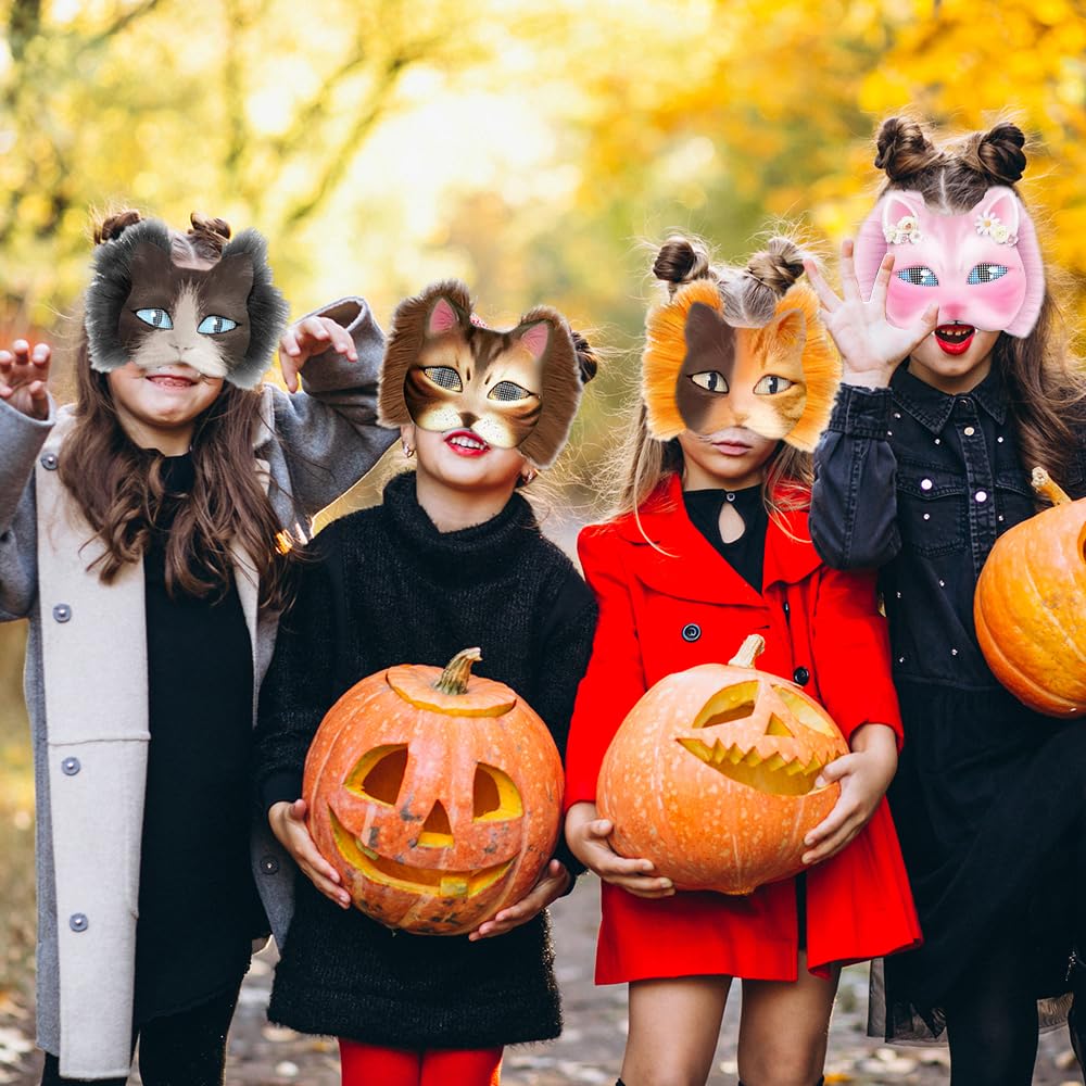 Maschera Gatto, 6 Pezzi Therian Mask, Maschere Dipinte a Mano, Maschera da Gatto Bianca, Mascherina di Carta Bianca di DIY per DIY Cosplay Feste Maschera Carnevale Halloween