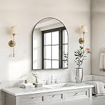 BONEWEI Arched Miroir de salle de bains 26x38 inch, Miroir mural noir, Miroir de mur avec cadre en aluminium, Miroir Vanity suspendu ou penché contre mur pour salon, chambre, salle de bains et entrée