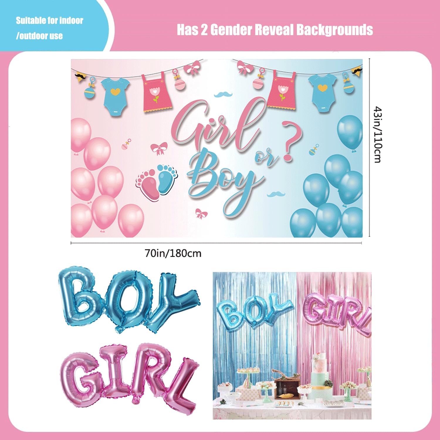 Revelacion de Sexo de Bebe- Gender Reveal Party Decorations Kit ,Everything for your gender reveal in one box! All gender reveal items included，for Boys or Girls Baby Shower Party Favors