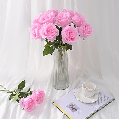 Miniatura 9 de Waipfaru Flores de tacto real, 8 piezas de rosas artificiales con tallos, rosas falsas para San Valentín, Día de la Madre, ramo de boda, jarrón,