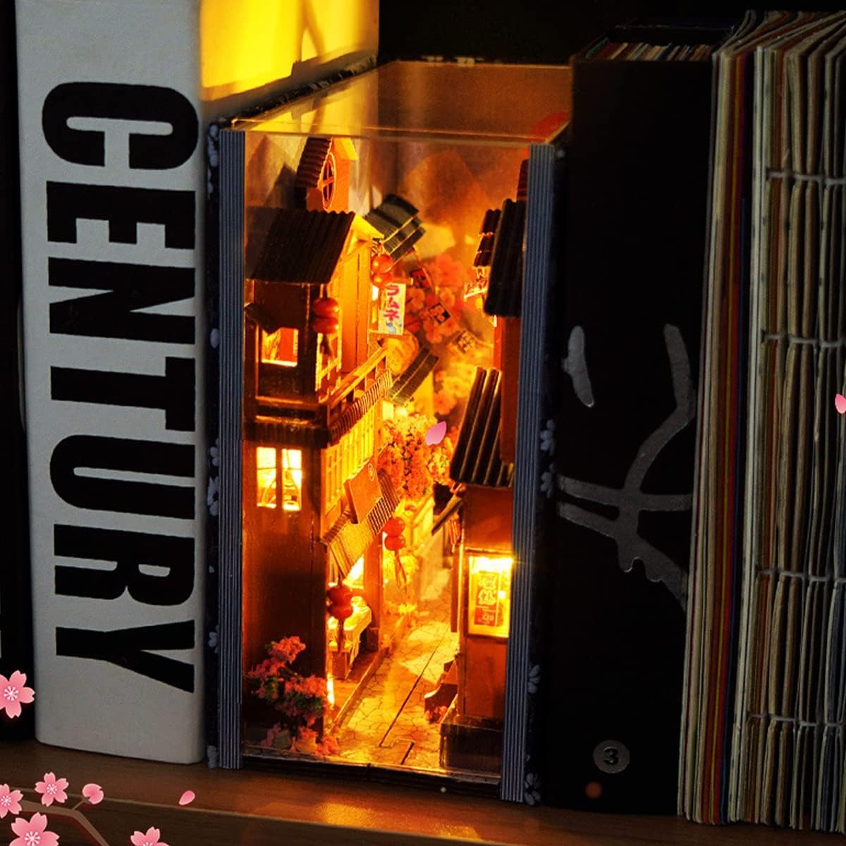Kit fai da te in miniatura, per casa delle bambole fai da te, libreria, inserto decorativo per vicolo, case in miniatura fai da te, con luce a LED, inserto per mensola e vicolo in miniatura, set da