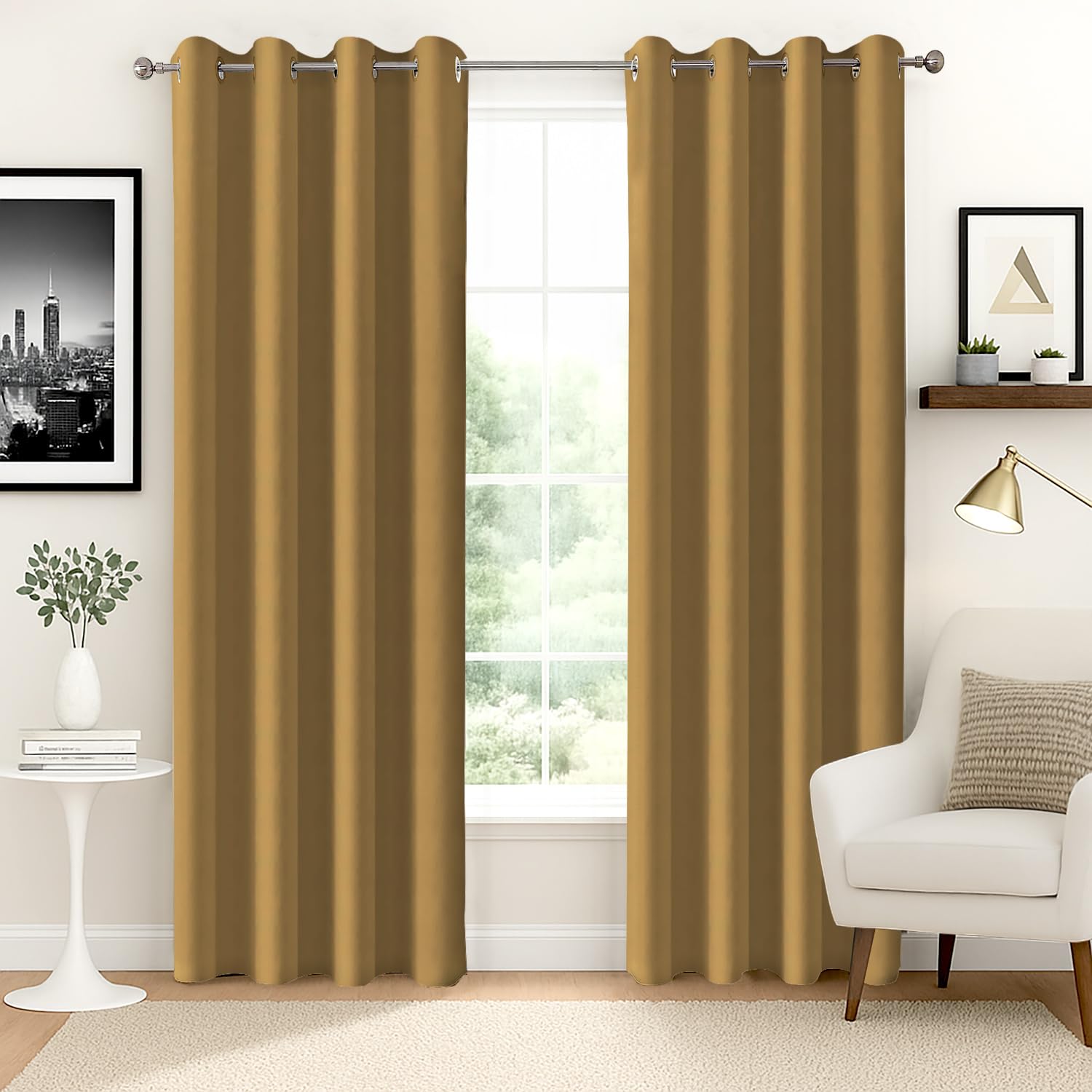 Homestan Blackout Door Curtains 7 Feet Long Set of 2, Mustard