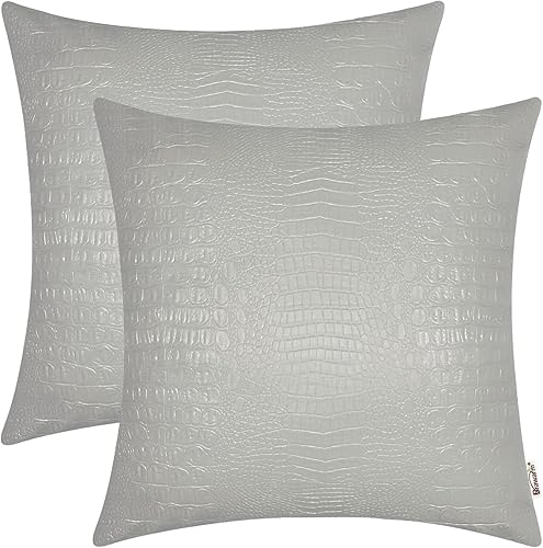 Miniatura 276 de BRAWARM Fundas de almohada de piel sintética de 16 x 16 pulgadas, paquete de 2 fundas de almohada de cuero plateado, almohadas decorativas de piel