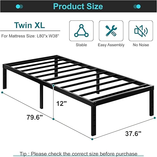 Miniatura 13 de Marco de cama Queen de 16 pulgadas, no necesita somier, plataforma de metal resistente tamaño Queen, soporte de hasta 3000 libras, fácil montaje,