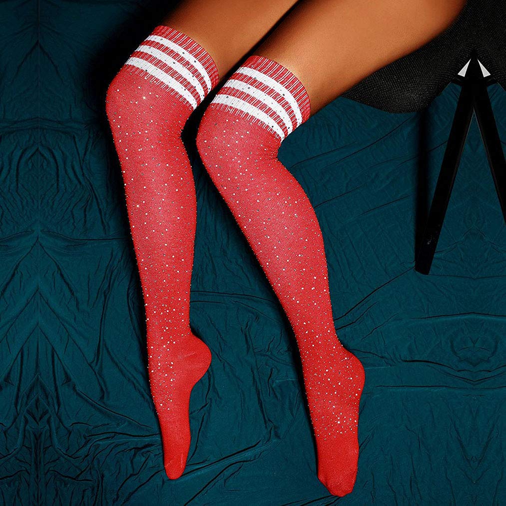 AROOMVE Women's Sparkle Rhinestone Stocking Sexy Shiny Socks Over Knee High Stocking: One Size Style_09