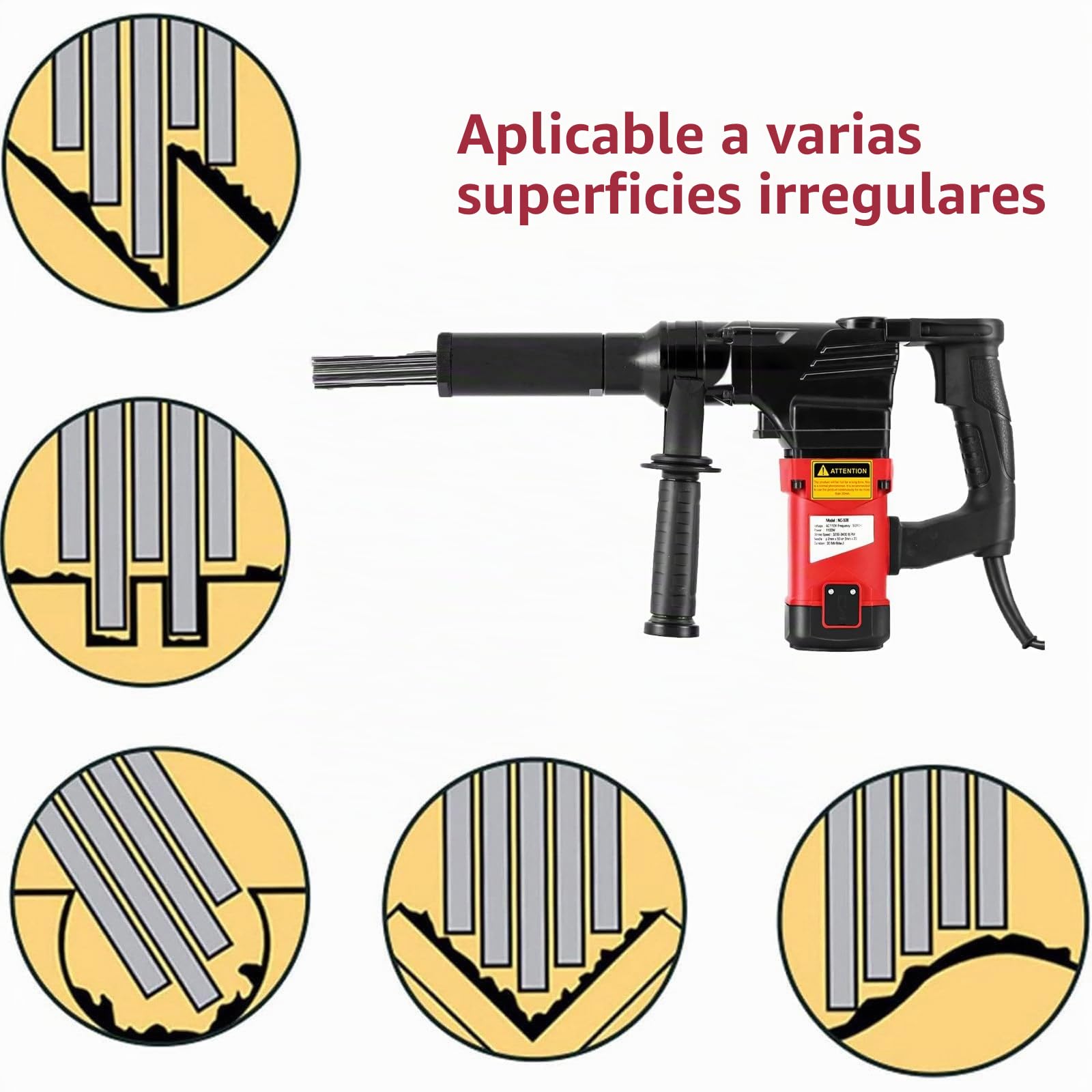 Pistola de Eliminación de Óxido Eléctrica, Limpiador y Removedor de Pintura, Limpiador de Escoria de Soldadura, Adecuado para Metalurgia, Construcción Naval, Cubierta y Otras Industrias 220v