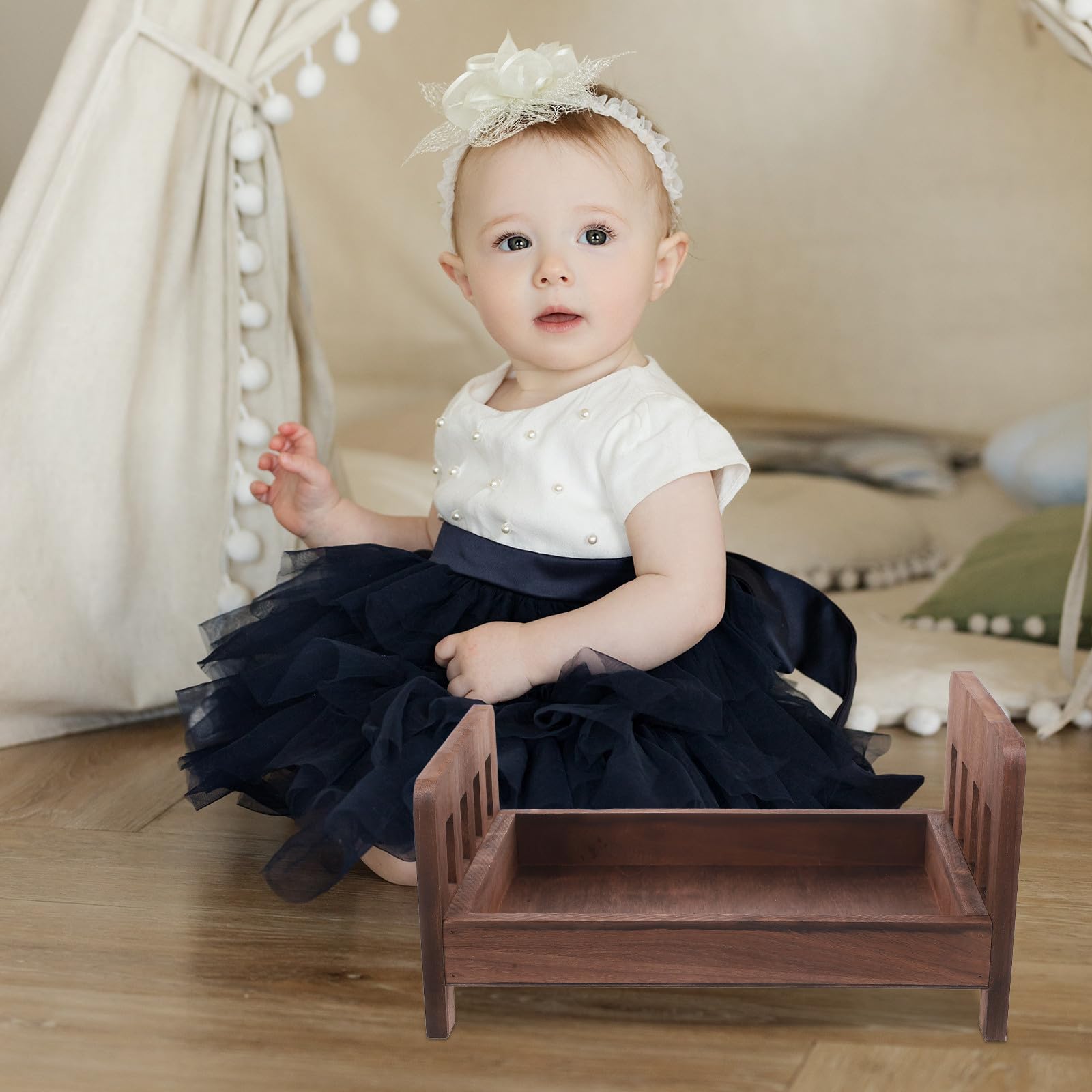 POPETPOP Accessoire Photo pour Lit en Bois Vintage, Robuste et Lisse, pour Photographie de -né et Séance Photo Bébé en Studio
