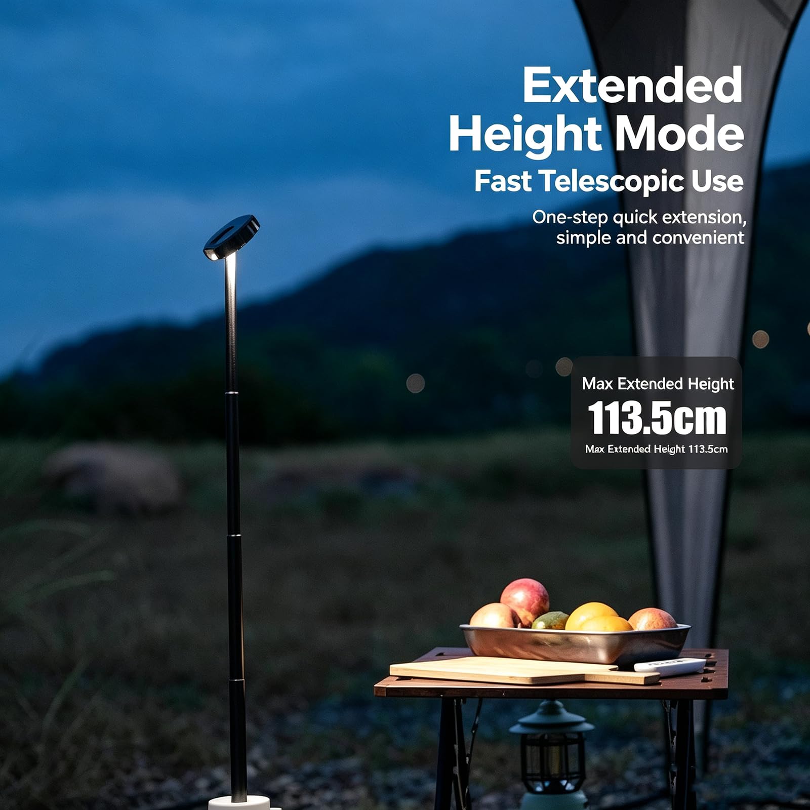 Lampe de camping à trépied télescopique avec télécommande, 5 luminosités