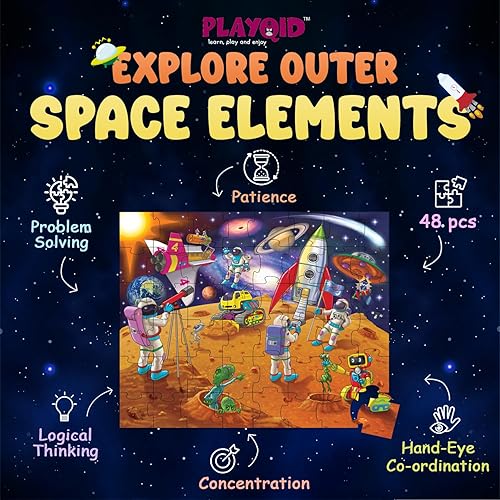Miniatura 3 de Playqid Rompecabezas de sistema solar espacial para niños  Mission Space 48 piezas rompecabezas de piso para niños y niñas de 4 años  Rompecabezas