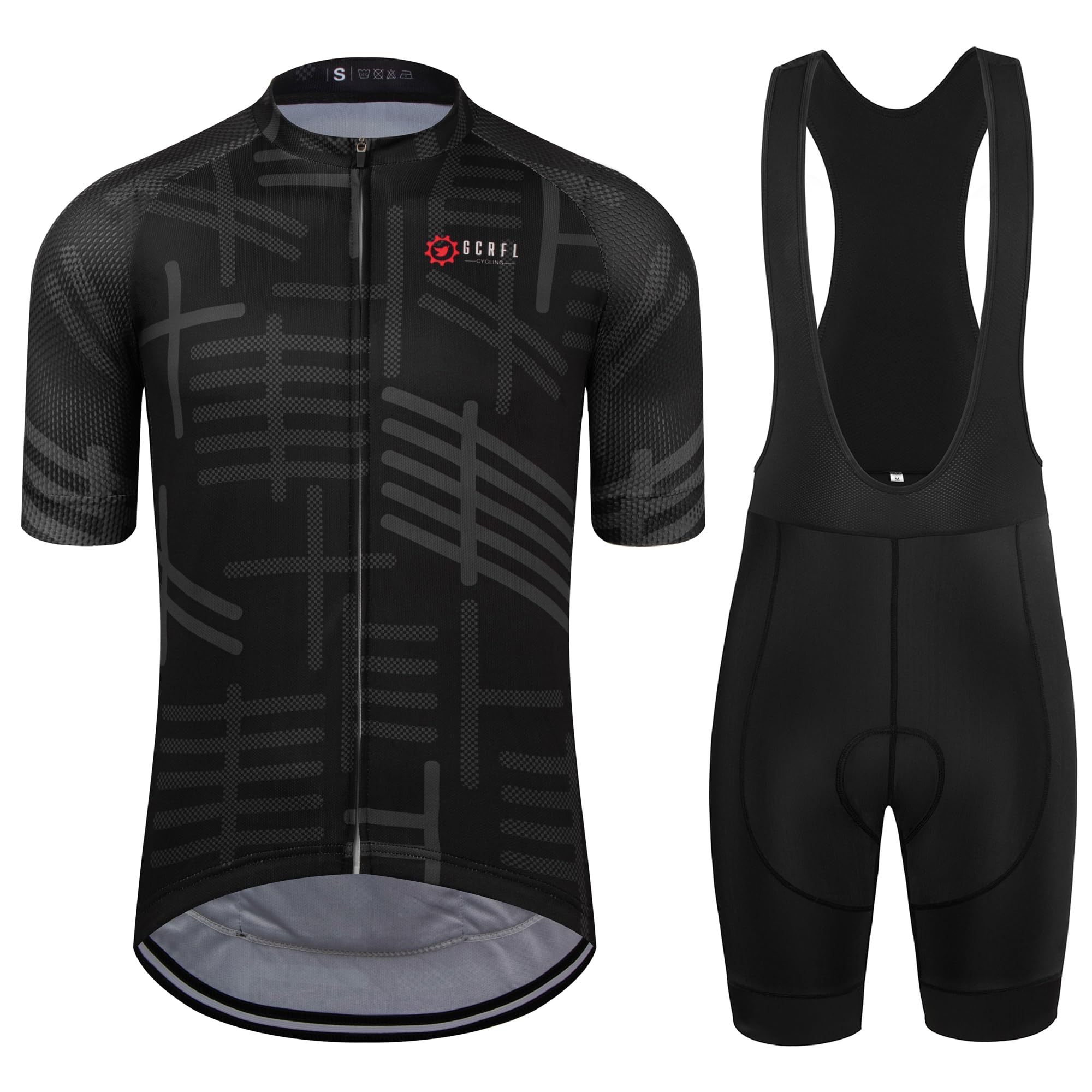 GCRFL Men's Cycling Jersey Set Road Bike Shorts Sleeves Jersey Zipper Pokcet Bib Shorts with Padded, Cycling Clothing kit Men