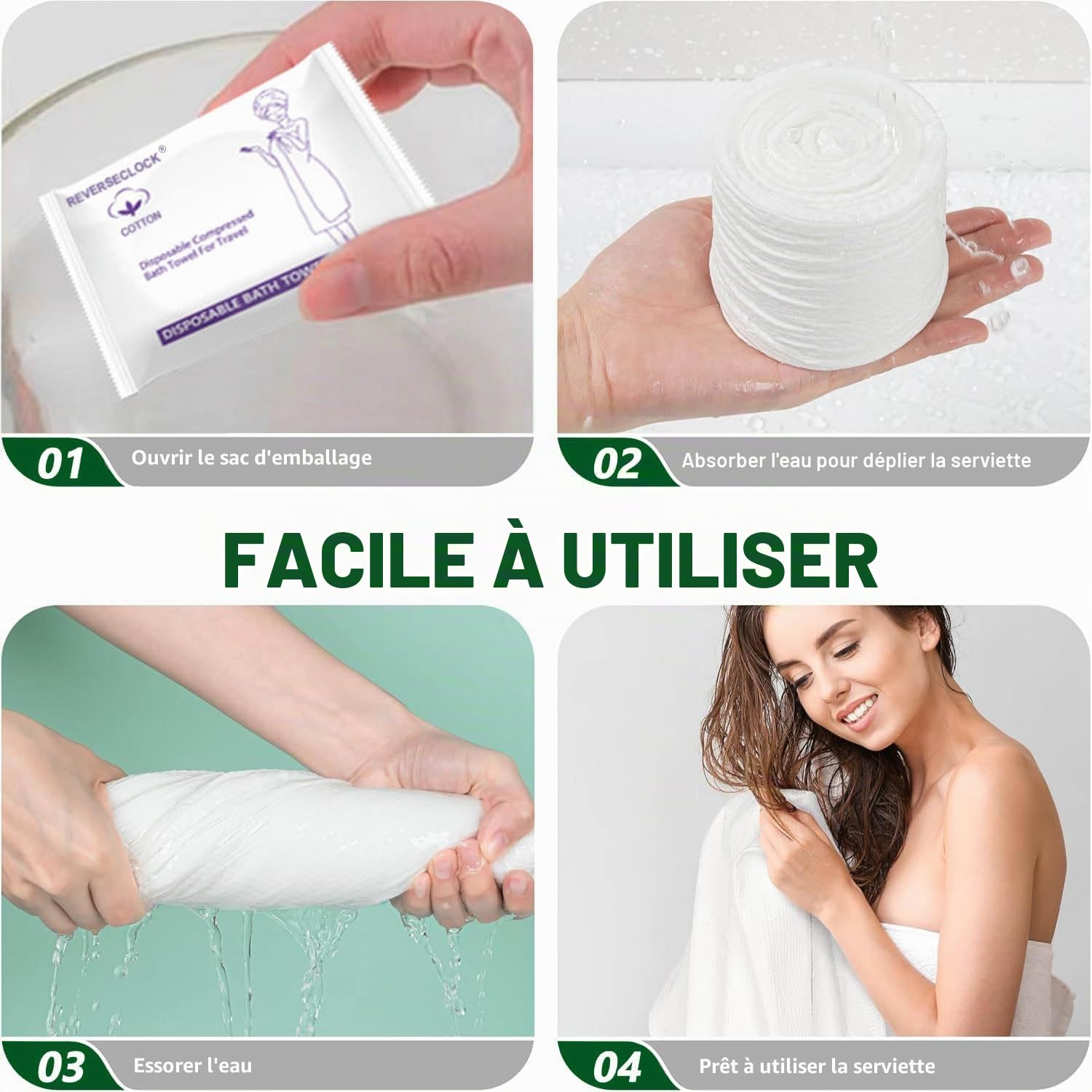 Lot de 10 grandes serviettes de bain compressées portables légères jetables en fibre de coton pour voyage, camping, gym, natation, plage (140 x 71 cm)