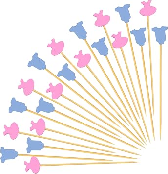 100PCS Gender Reveal Cocktail Picks 4.7 Inch, Boy or Girl Fancy Toothpicks Bamboo Appetizer Toothpicks Food Picks for Birthday Baby Shower Gender Reveal Party Decorations Gender Reveal