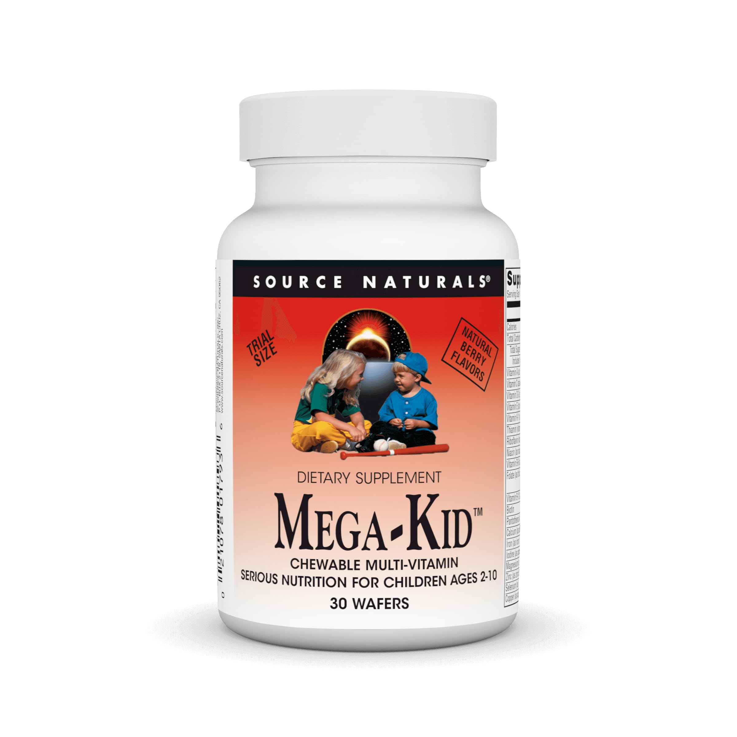 Source Naturals Mega-Kid Chewable Multi-Vitamin, Serious Nutrition of Children for Children Ages 2-10, Natural Berry Flavors - 30 Wafers