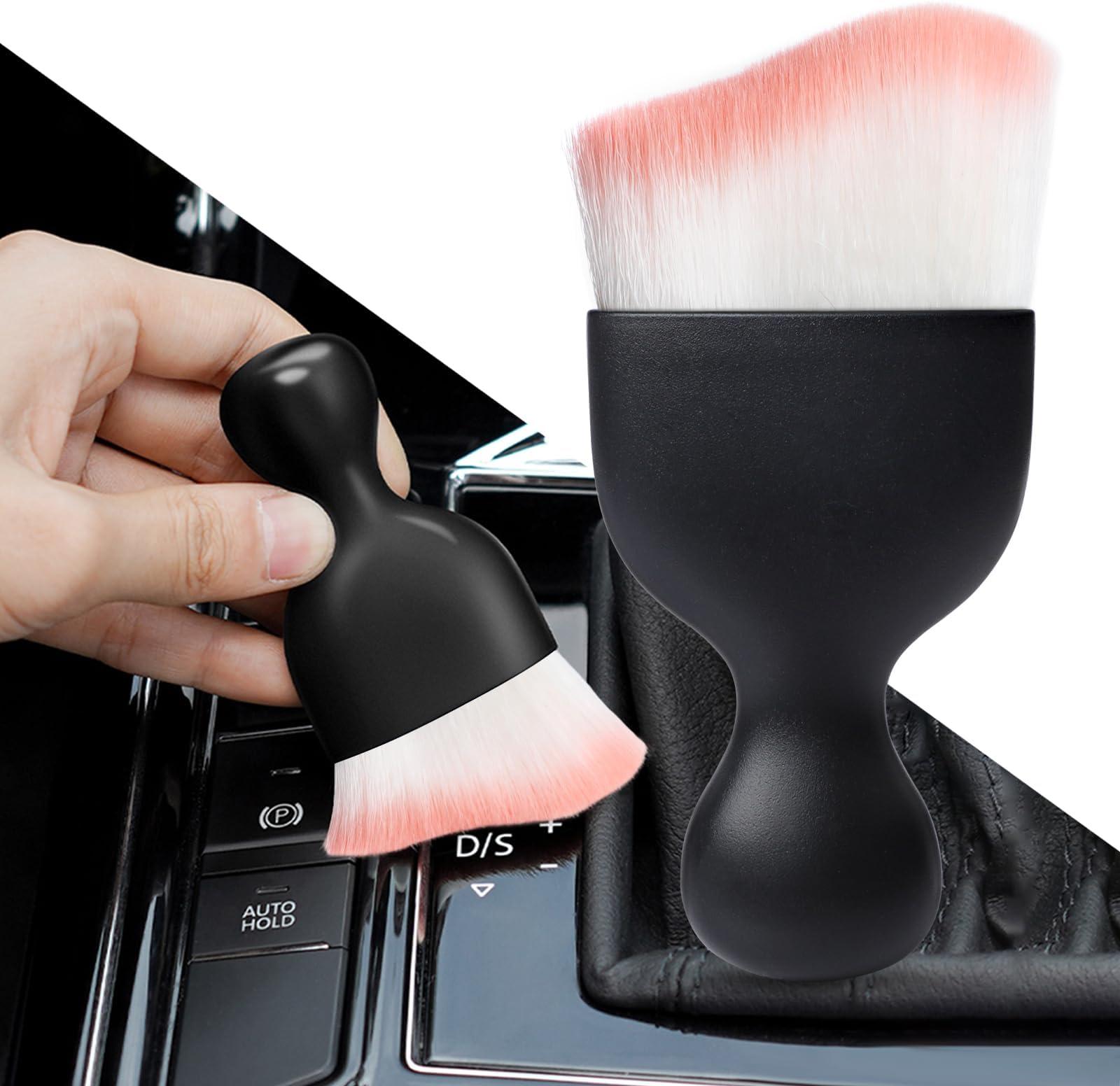 Ouzorp Car Interior Dust Brush, Car Detailing Brush, Soft Bristles Detailing Brush Dusting Tool for Automotive Dashboard, Air Conditioner Vents, Leather, Computer,Scratch Free(Black&Pink)