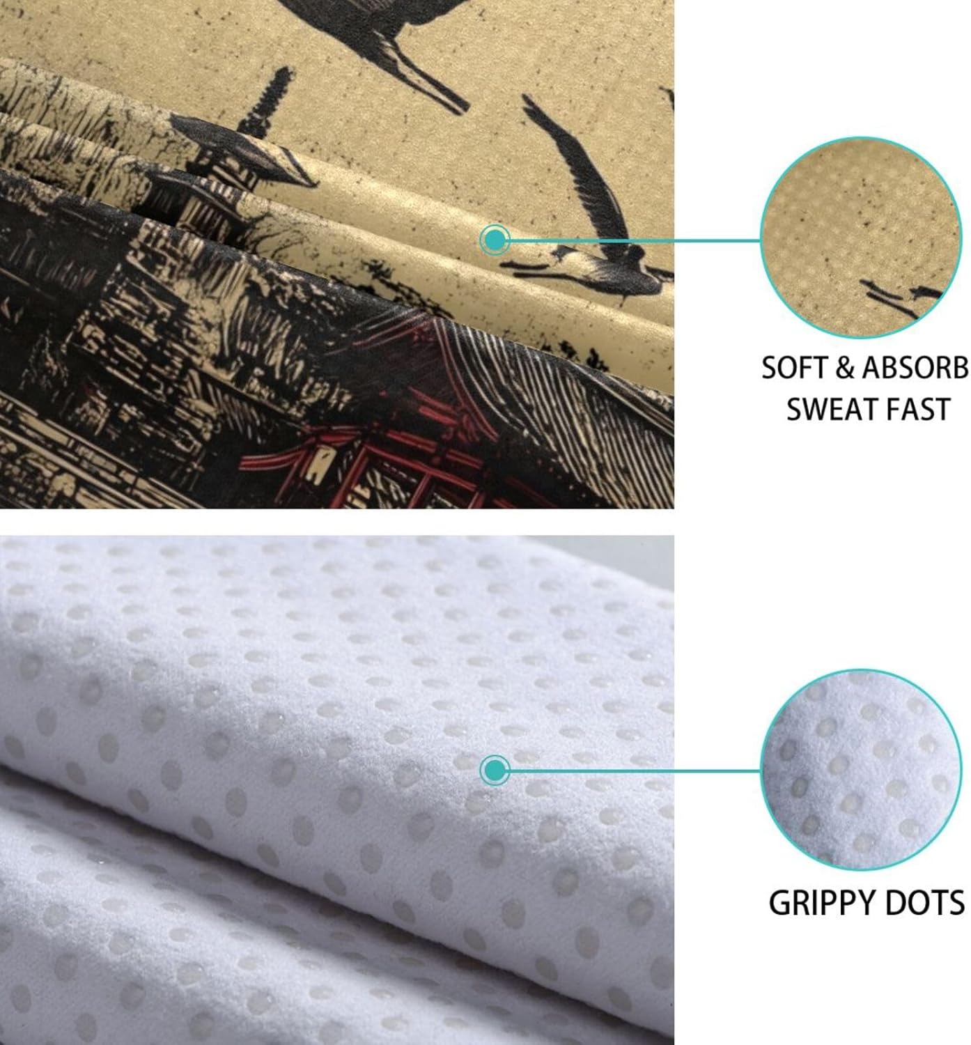 Kyoto Vintage Yoga Mat Towel with Silicone Grip Dot – 73"x27" Non-Slip Sweat Absorbent Microfiber Yoga Towel for Home Gym Studio