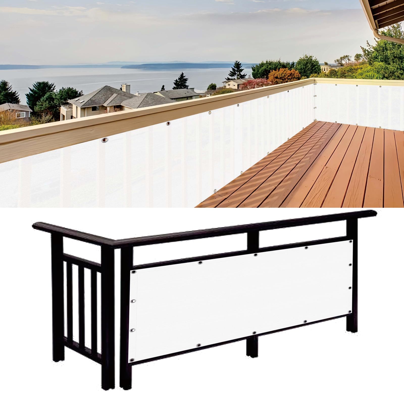 Cache balcon 150 x 325 cm blanc imperméable pour clôtures et terrasses