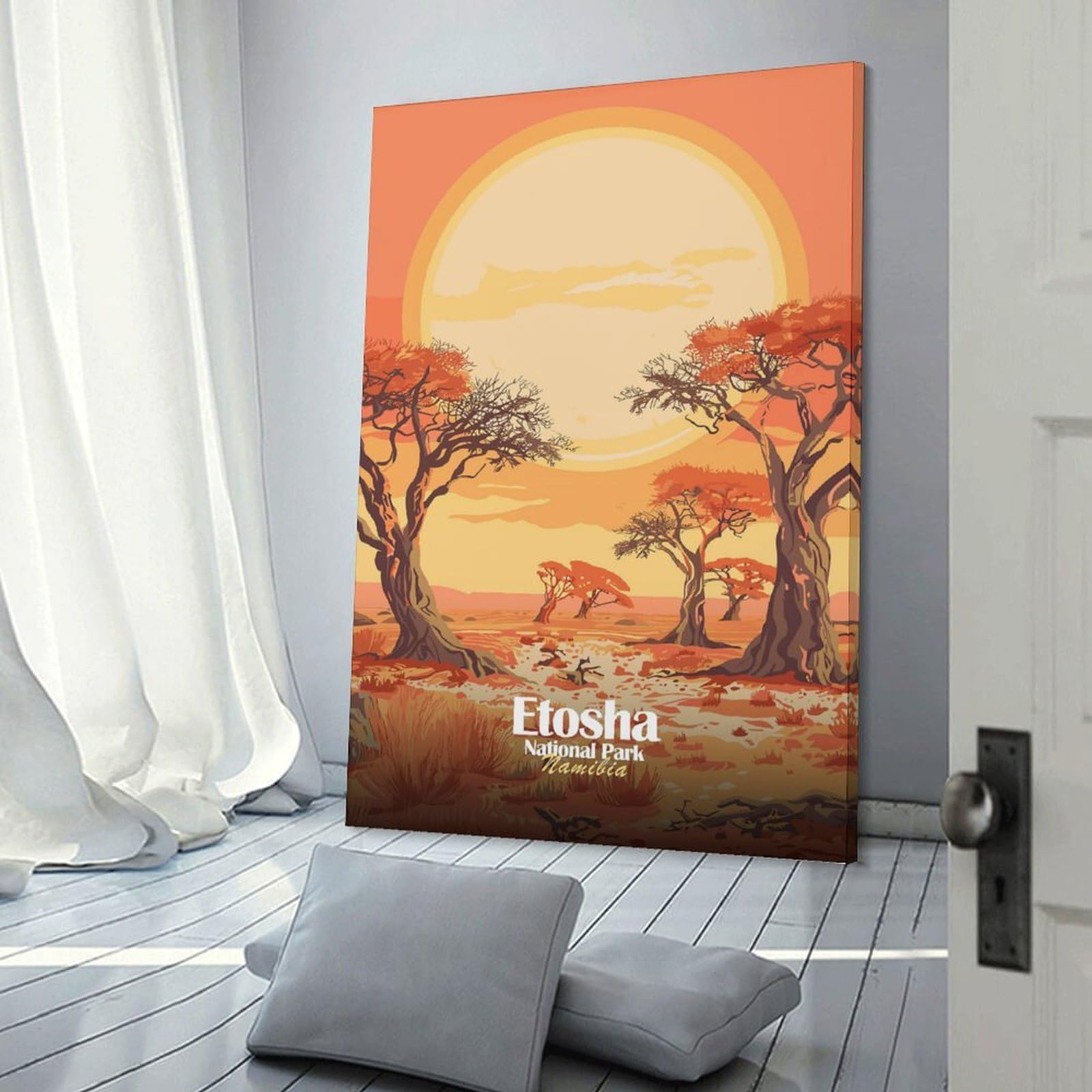 Junmoney Canvas Art Print Etosha National Park, Namibia Illustration, 24x36inch(60x90cm), for Office, Study Or Home Workspace, Decorative Artwork for Productive Spaces